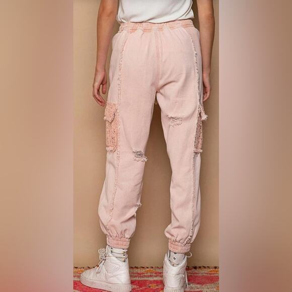 POL Distressed Cargo Denim Jogger with Crochet Pockets - Picture 3 of 5